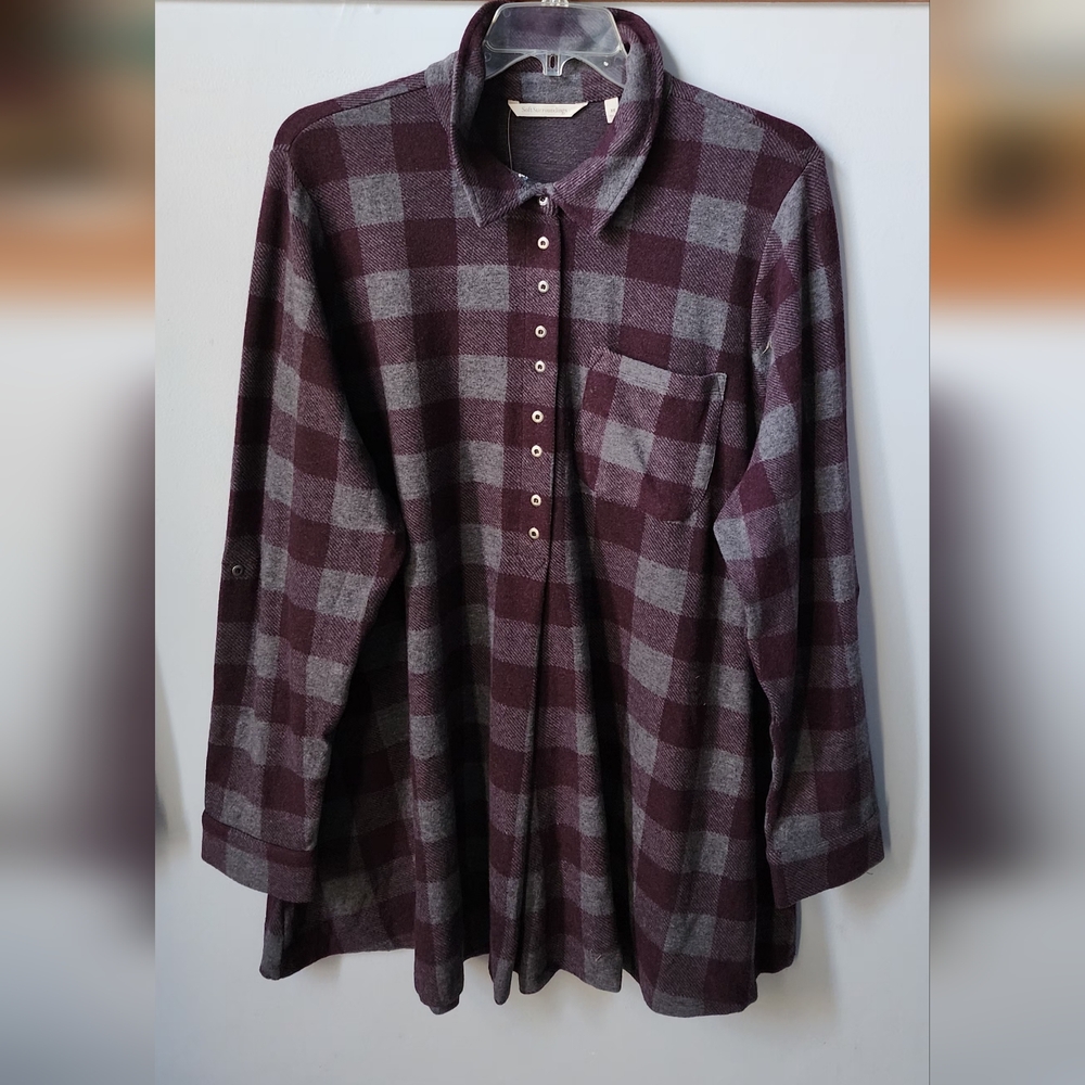 Soft Surroundings Mad About Plaid Eggplant Purple Tunic 3x New - Picture 3 of 7